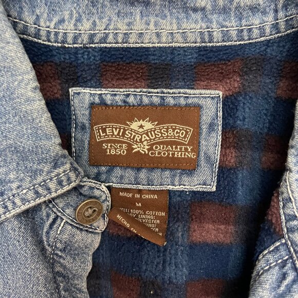 Levi's Blanket Lined Shirt Jacket Mens M Denim Button Up Fleece Barn Chore Coat - Picture 6 of 11
